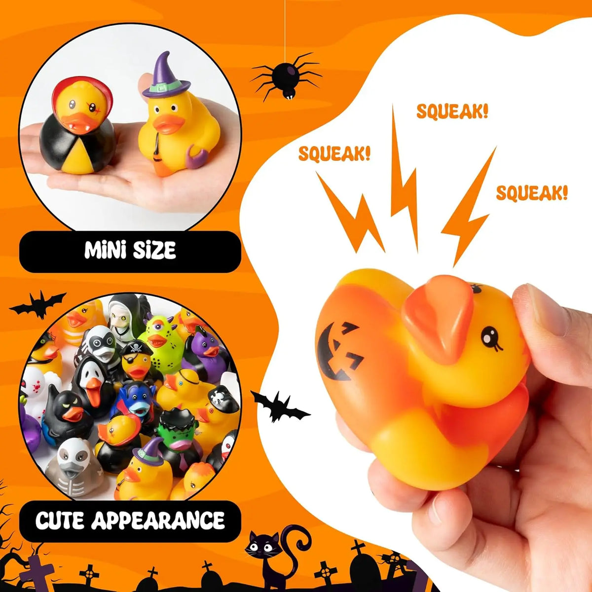 16-200PCS Halloween Rubber Ducks Bulk, Cute Halloween Themed Duck Toys for Jeep Ducking, Trick or Treat Goodie Bag Fillers, Party Favors, Gifts and Kids Halloween Supplies