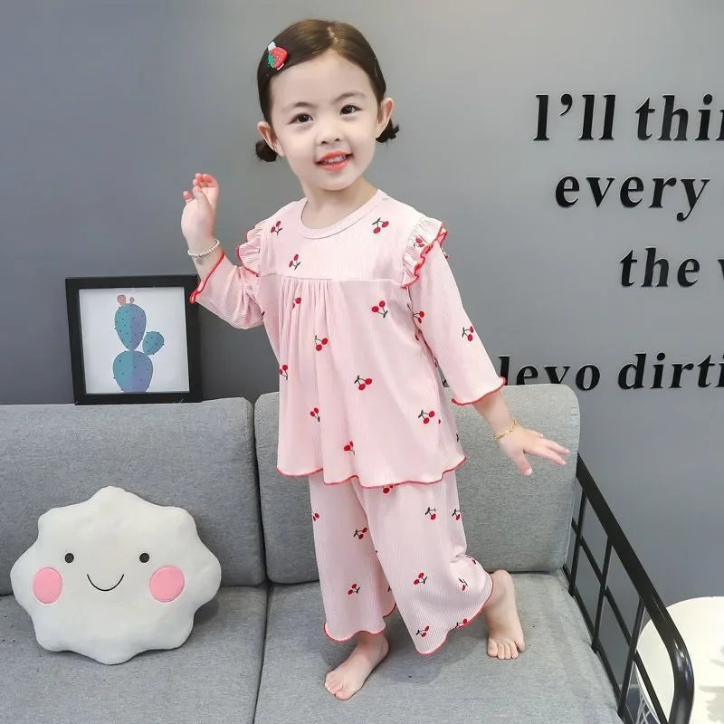 Conjunto de pijama para niños – Atuendo de dormir estampado de flores para bebés y niñas para las cuatro estaciones | Conjunto cómodo de ropa y de casa para niños