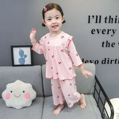 Conjunto de pijama para niños – Atuendo de dormir estampado de flores para bebés y niñas para las cuatro estaciones | Conjunto cómodo de ropa y de casa para niños