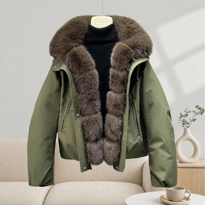 Women's 2026 Winter Parka Jacket Detachable Oversized Fur Collar Thick Cotton-Padded Coat Loose Fit Warm Short Puffer Outerwear for Students