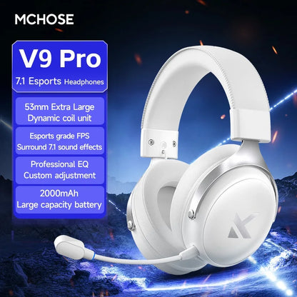 Casque de Jeu Sans Fil MCHOSE V9 Pro 3 Modes – Casque d'Esports Bluetooth, 2.4 GHz & Filaire avec Microphone Anti-Bruit
