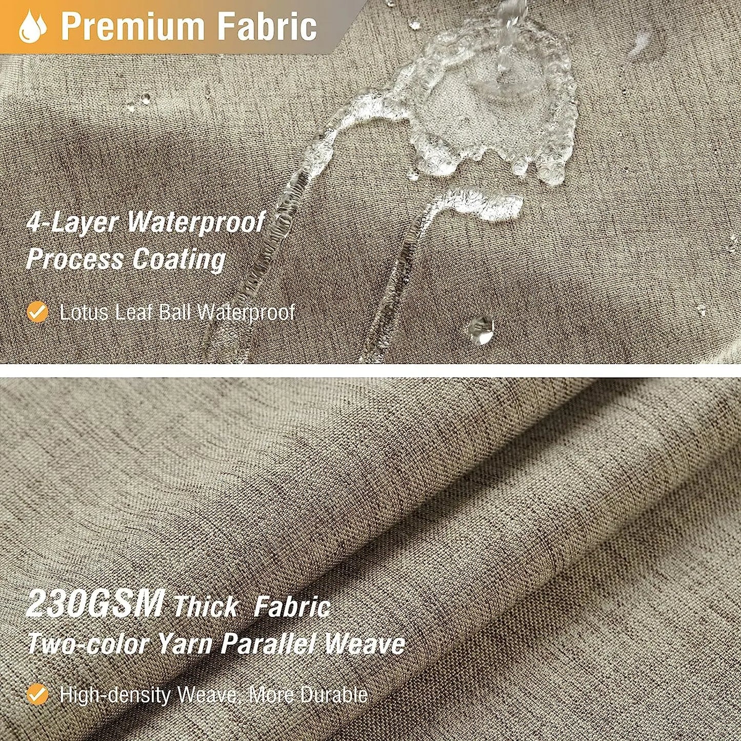 Cortina de ducha de lino de lujo – Cortina de baño de tela impermeable con ganchos de metal