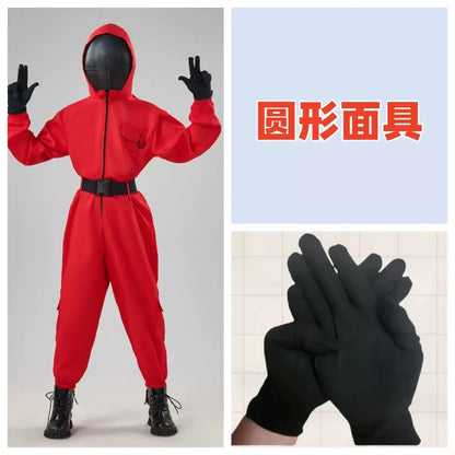 Hot Halloween Anime Cosplay Costume – Red Sportswear Squid Game Inspired Set with Mask & Accessories for Party Performance & Holiday Gift