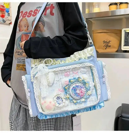 Bolsa Ita Japonesa Y2K para Mujer – Bonito Bolso de Hombro Transparente Lolita, Bolso Cruzado Grande de Exhibición DIY, Cartera de Moda Kawaii para la Escuela, Viajes y Uso Diario