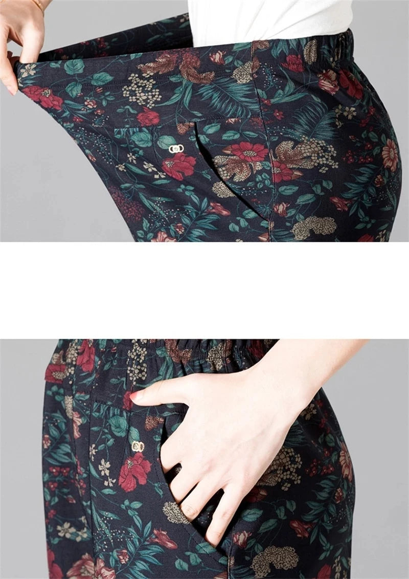 8XL Plus Size Women's Winter Pants – Printed Elastic High-Waist Velvet Trousers, Warm Straight-Leg Casual Oversized Fit