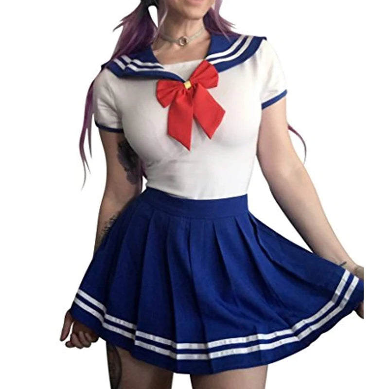 Sailor Moon Cosplay Romper Costume – Cute Girl Cotton Bodysuit Set | Pleated Skirt Pajama-Style Outfit (Women / Party Wear)