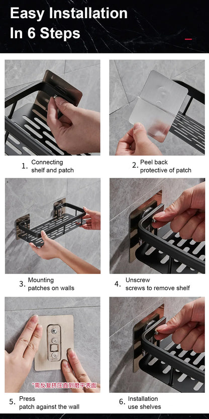 Étagère de Douche Murale sans Perçage – Support d'Angle en Aluminium pour Shampooing, Savon et Rangement de Toilette
