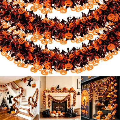 2M/4M Halloween Pumpkin Garland – Black & Orange Pumpkin Cutout Streamer, Spooky Hanging Decor for Front Doors, Outdoor Displays & Halloween Parties