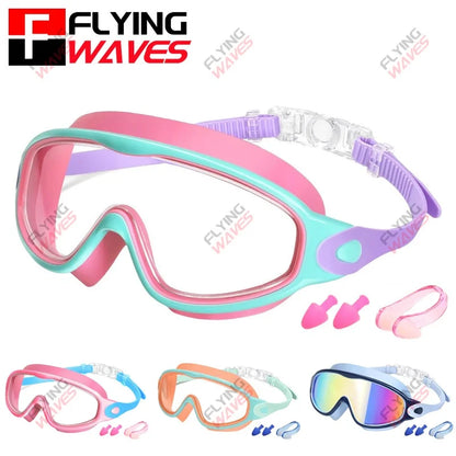 Colorful Kids Swimming Goggles – Wide-Vision Anti-UV & Anti-Fog No-Leak Swim Glasses for Boys & Girls Ages 3-15, Pool Accessories