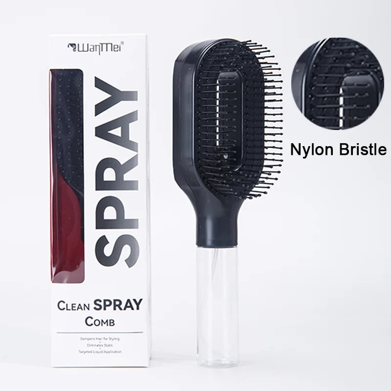 2-in-1 Detangling Spray Hair Brush with Water Mist Bottle – Anti-Static Scalp Massage Comb for All Hair Types