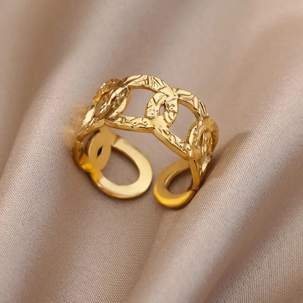 Anillo abierto grueso dorado vintage – Anillo llamativo geométrico de acero inoxidable para mujer
