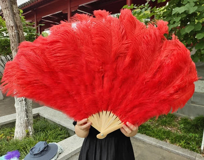 Abanico Grande de Plumas de Avestruz Blancas – Elegante Abanico para Baile y Actuaciones Escénicas (100 cm / 130 cm)