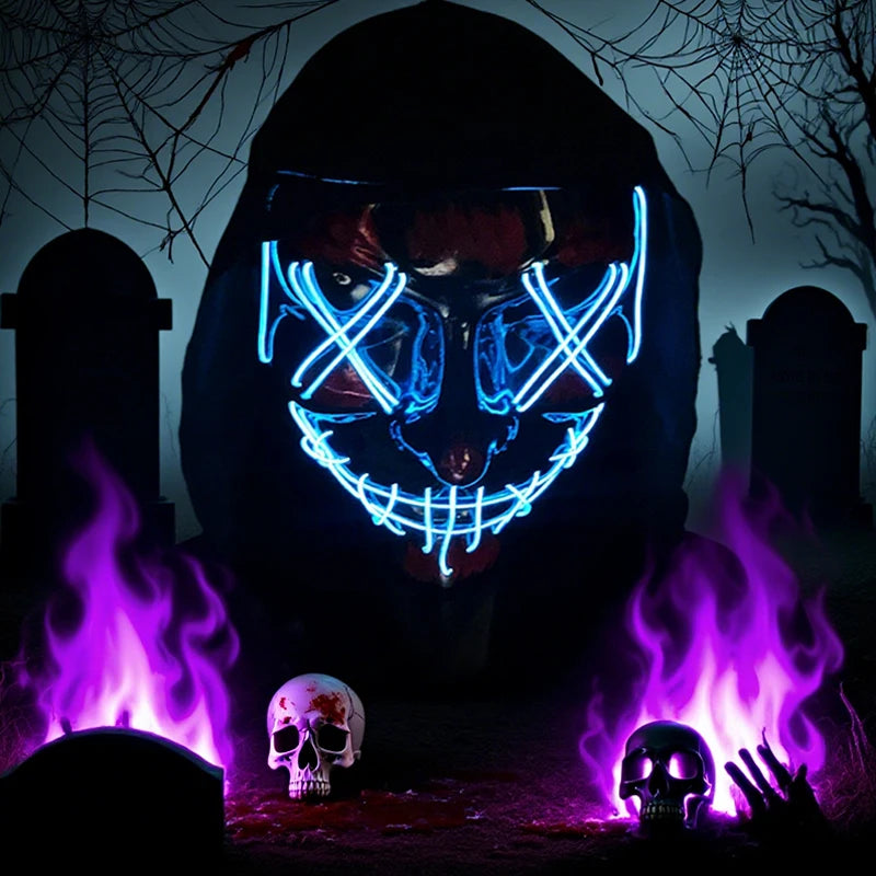 Masque LED sans fil Purge – Masque néon lumineux pour Halloween, fêtes et festivals