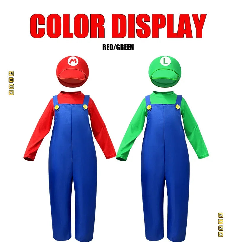 Plumber Cosplay Costume Bodysuit – Children’s Overalls Outfit for Boys & Girls Stage Performance, Anime Roleplay & Funny Party Wear