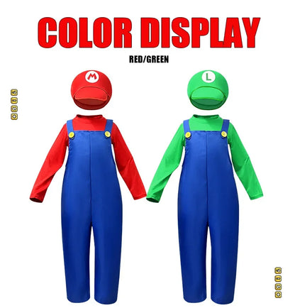 Plumber Cosplay Costume Bodysuit – Children’s Overalls Outfit for Boys & Girls Stage Performance, Anime Roleplay & Funny Party Wear