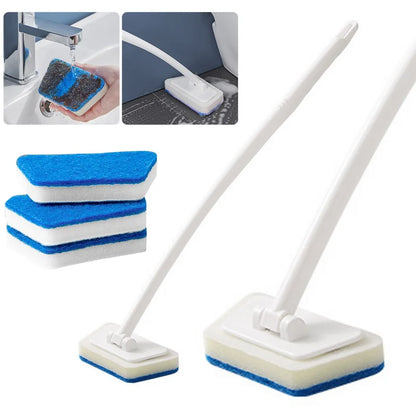 Brosse de nettoyage éponge de salle de bain – Outil de récurage multifonctionnel à long manche, brosse éponge amovible pour le nettoyage en profondeur des sols, baignoires, carrelages en céramique et surfaces domestiques