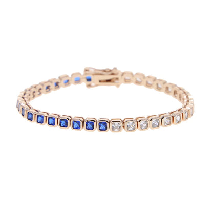 Pulsera de tenis 5A CZ – Pulsera geométrica de cristal de circonita cúbica con bisel para mujer | Joyería de moda clásica de lujo