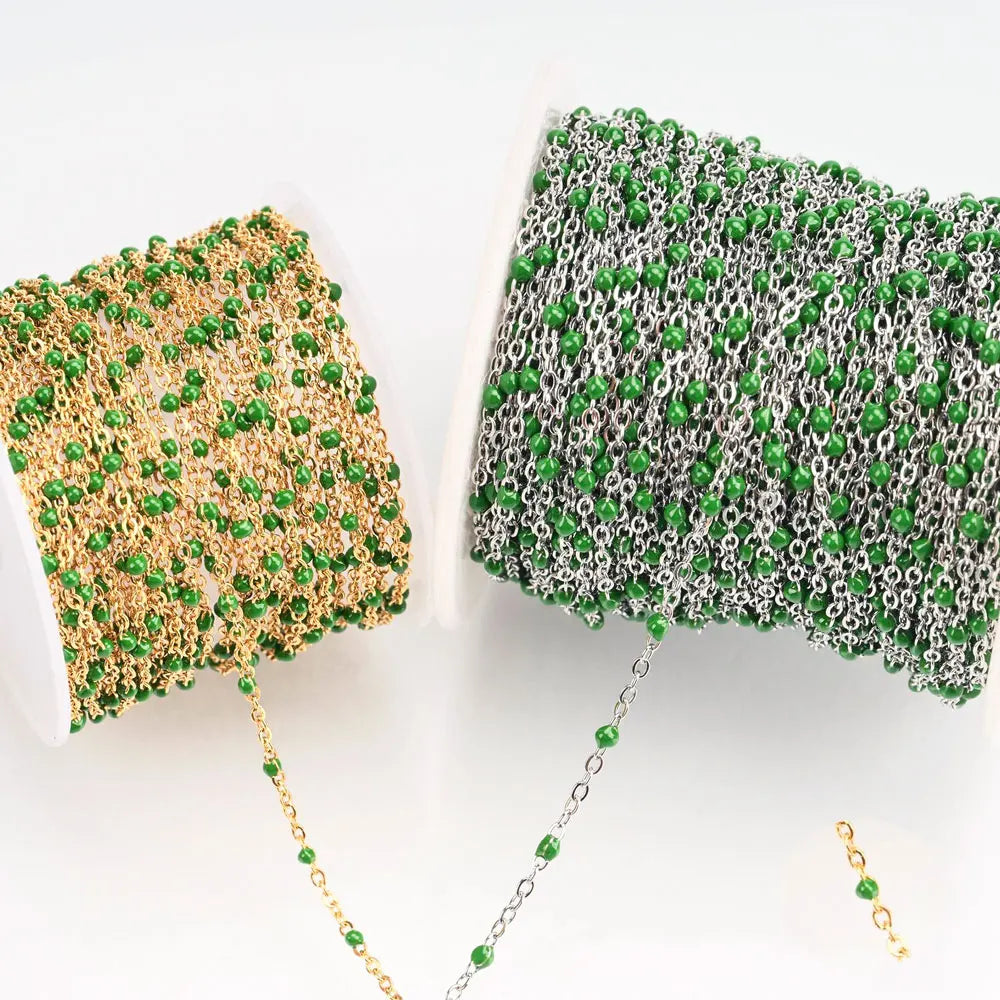 1M Stainless Steel Enamel Bead Chain – Colorful Dripping Oil DIY Chain for Necklaces, Bracelets & Jewelry Making