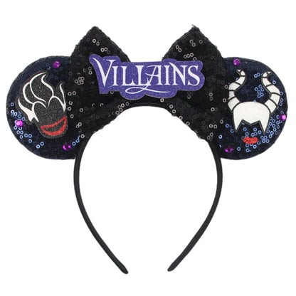 Diadema de orejas de Mickey Mouse de Lilo & Stitch – Lazo de lentejuelas de 5" Accesorio para el cabello de dibujos animados para mujeres y niñas | Diadema para fiestas y festivales