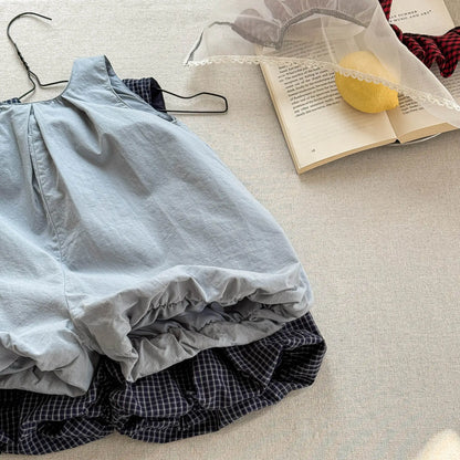 Deer Jonmi 2026 Mono a cuadros de verano para bebé niña – Pelele linterna sin mangas estilo coreano, body informal de ajuste holgado para niños, conjunto de verano cómodo para bebés y niñas
