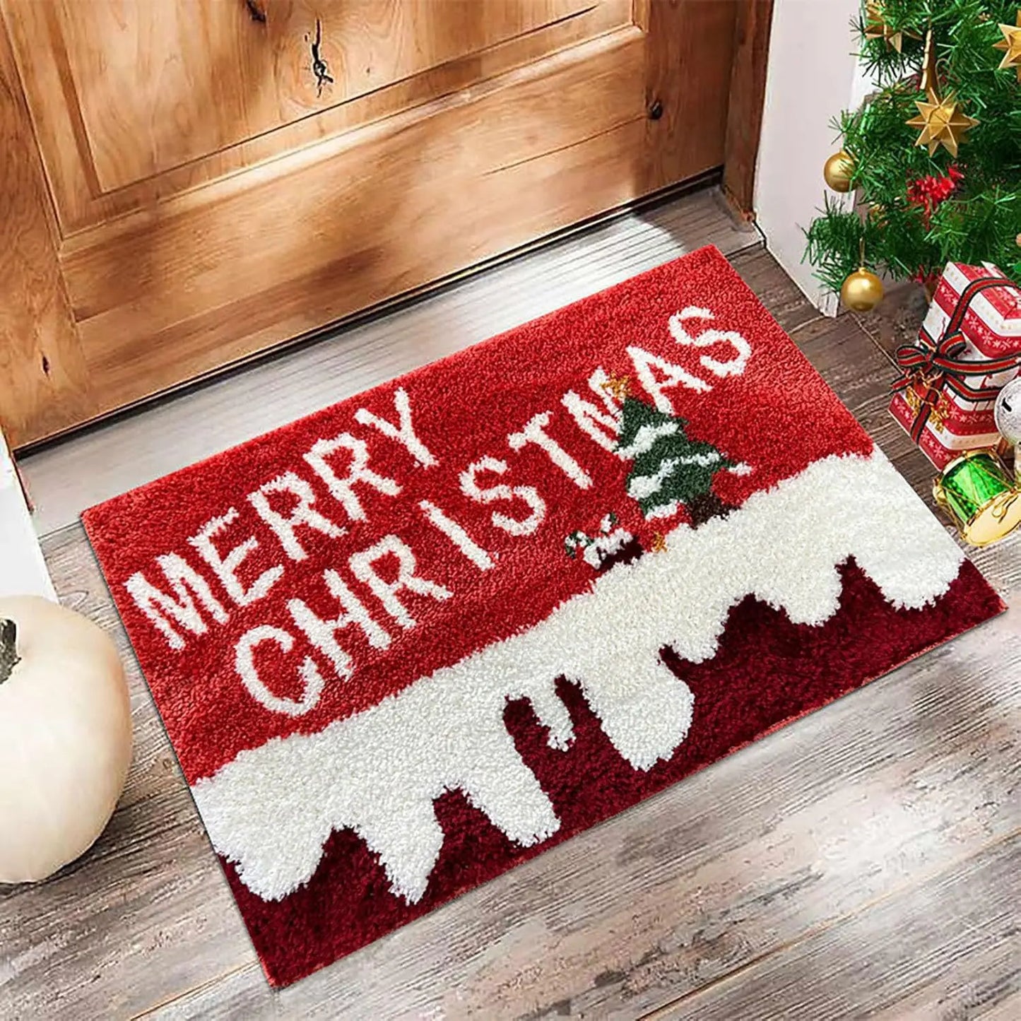 Christmas Door Mat – Santa Claus & Gingerbread Holiday Welcome Rug for Indoor & Outdoor Home Décor