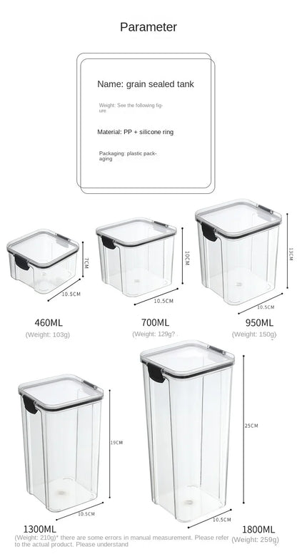 Juego de recipientes herméticos de cocina – Contenedores grandes de plástico para granos con tapas a prueba de humedad para almacenar alimentos y condimentos