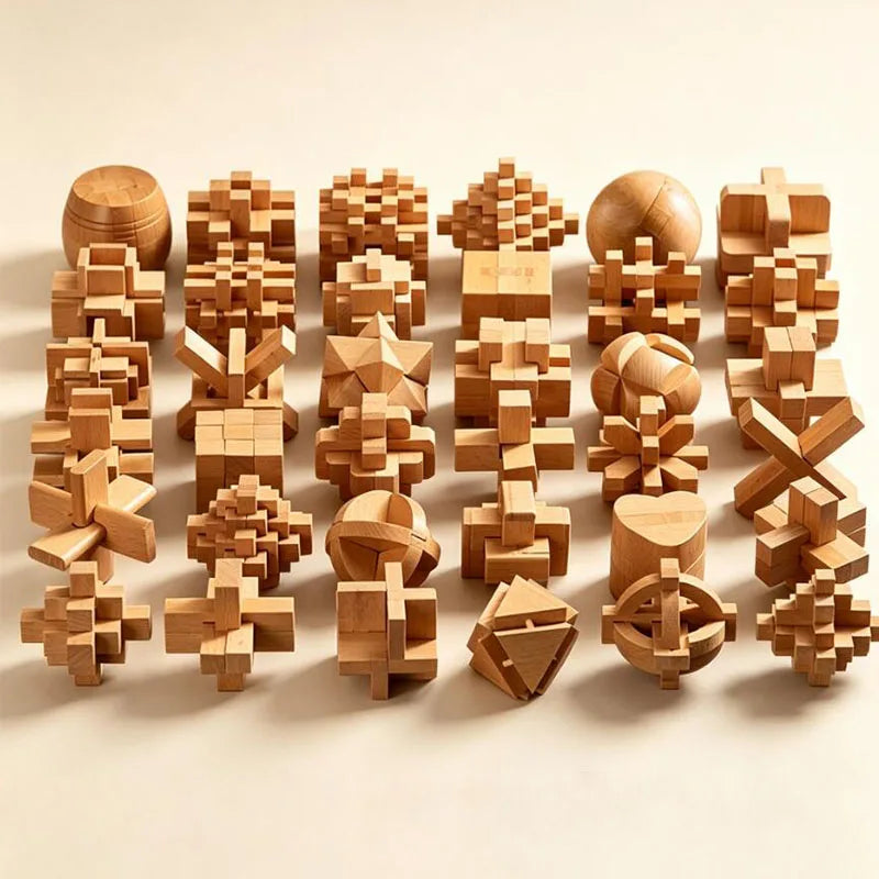 Wooden Burr Puzzle Lock – 3D Brain Teaser IQ Game, Luban Kongming Lock Interlocking Puzzle Toy, Mind Logic Challenge & Montessori Educational Toy