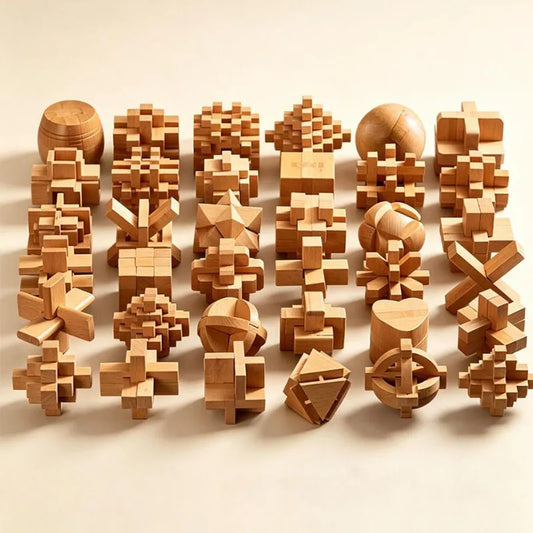 Cerradura de rompecabezas de rebabas de madera – Juego de IQ de acertijo 3D, juguete de rompecabezas entrelazado Luban Kongming, desafío de lógica mental y juguete educativo Montessori