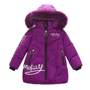 dsGirls Winter Jacket 3-12 Years, Thick Warm Hooded Coat with Zipper, Waterproof Autumn and Christmas Outerwear for Ki