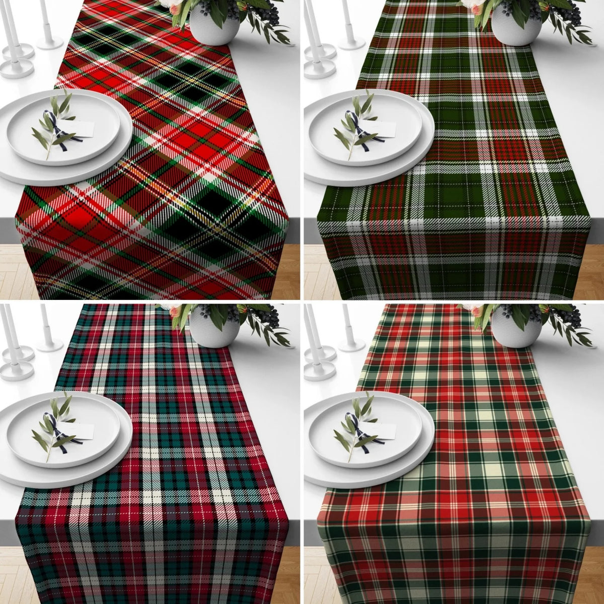 Christmas Tartan Plaid Table Runner – Red & Green Scottish Style Winter Tablecloth for Noel Holiday Dining & Home Decor