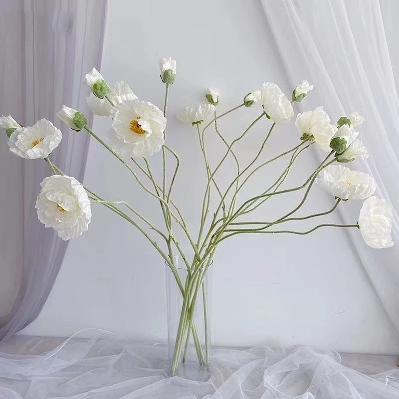 105cm Artificial Poppy Flowers – Large Realistic Faux Floral Stem for Wedding Decor, Vase Arrangements, Home Decoration, Photo Props & Window Displays