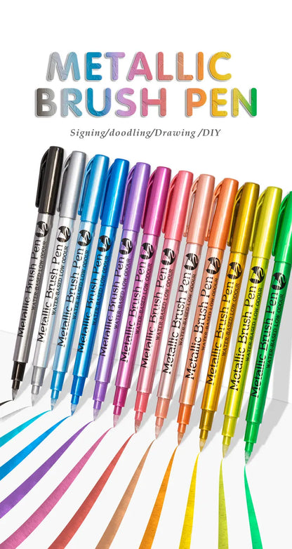 12 Colors Metallic Marker Pens – Shimmer Paint Markers for Black Paper, Glass, Rock Painting, DIY Crafts, Scrapbooking & Student Art Supplies
