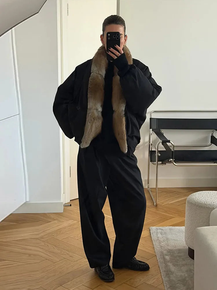 Women's 2026 Winter Thick Padded Coat Faux Fur Collar Long Sleeve Zipper Jacket Oversized Loose Fit Warm Casual Outerwear for Women