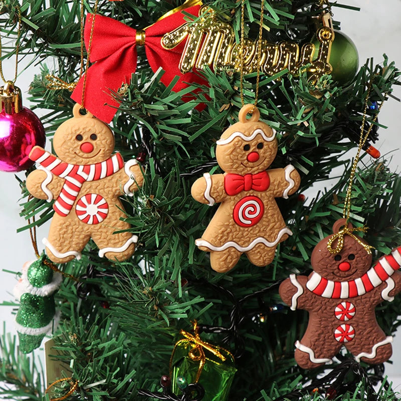 6/12PCS Gingerbread Man Christmas Pendants – DIY Xmas Tree & Gift Box Decorations for Holiday Scenes, New Year Gifts & Party Supplies