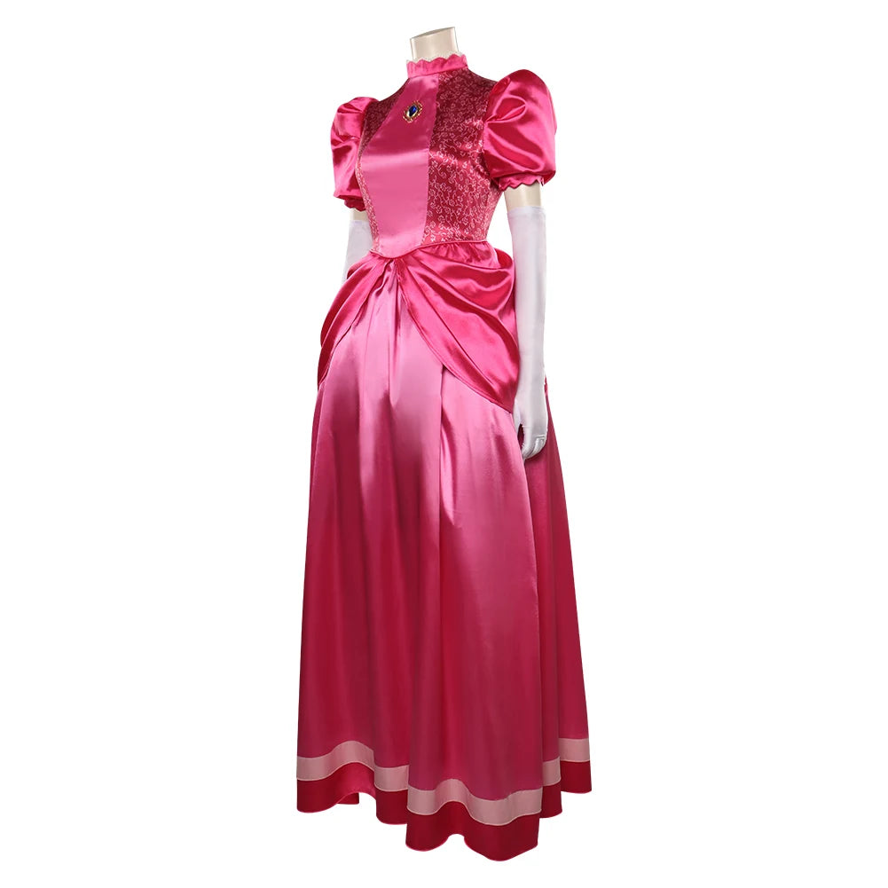 Princess Peach Cosplay Costume – Pink Fantasy Dress Set with Crown (Adult Women Halloween/Carnival Party Outfit, Includes Swimsuit Style Disguise)