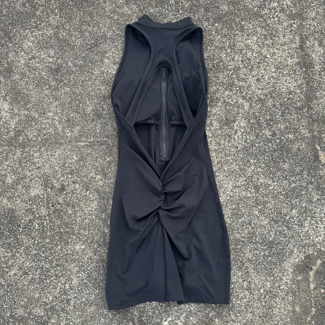 Women’s Scrunch Back Yoga Jumpsuit Shorts Set – Solid Color Zipper Gym Fitness One-Piece Sportswear