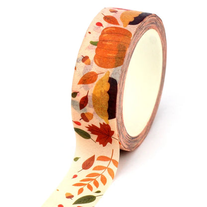 1PC 10M Fall Washi Tape – Pumpkin, Maple Leaves, Corn, Turkey & Sunflower Decorative Masking Tape for Scrapbooking, Planners & Stationery