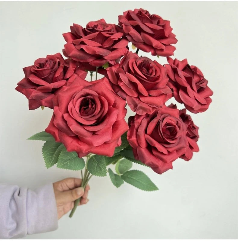 Ramo de rosas de diamantes de 9 cabezas – Rosas artificiales sintéticas con detalles de diamantes brillantes, arreglo floral realista para boda, decoración del hogar, sala de estar y regalo