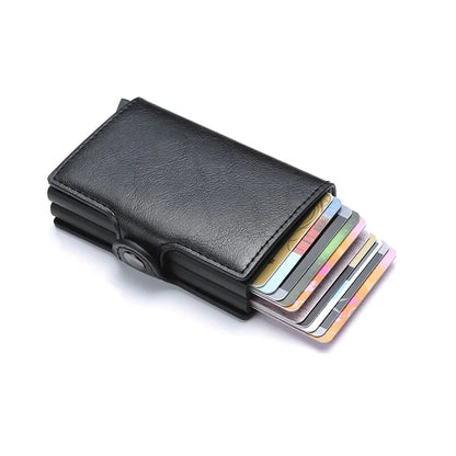 Cartera metálica para hombre con bloqueo RFID, de piel sintética, aluminio, tarjetero delgado