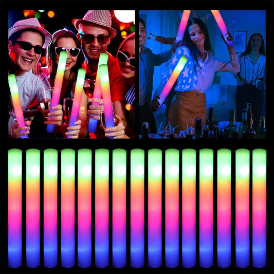 15/30PCS LED Glow Sticks Bulk – Colorful RGB Foam Light-Up Cheer Tubes for Christmas, Birthday, Wedding & Party Decorations