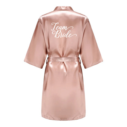 Rose Gold Satin Bridesmaid Robe – Team Bride Wedding Bathrobe for Women | Bridal Party Kimono Gown for Maid of Honor & Mother Gift