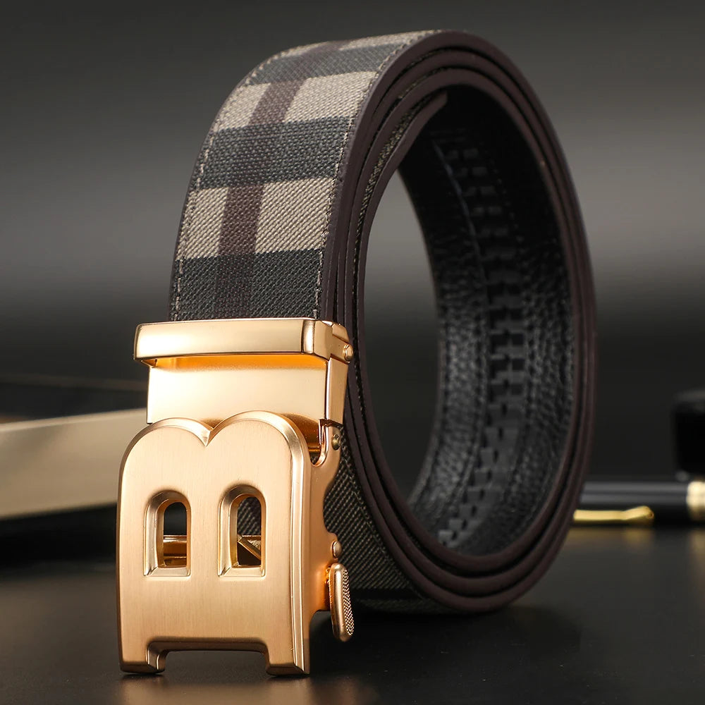 Men's Genuine Leather & Canvas Belt 3.4cm Classic Buckle Casual Jeans Waist Belt