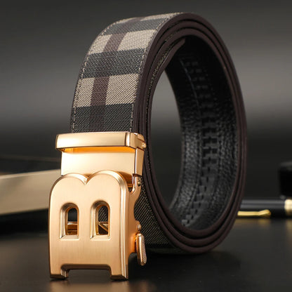 Men's Genuine Leather & Canvas Belt 3.4cm Classic Buckle Casual Jeans Waist Belt