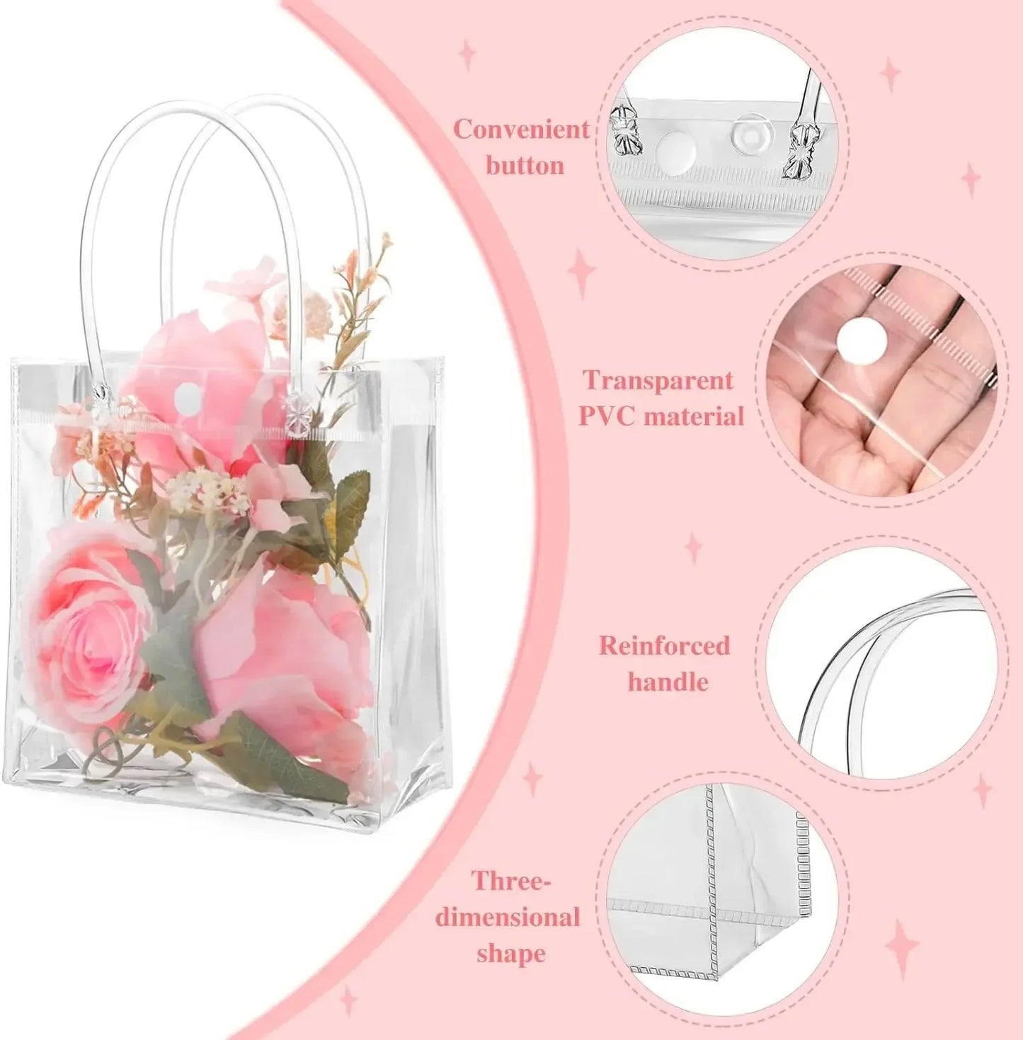 Bolsas de regalo de PVC transparente con asa – Bolsas de regalo de plástico reutilizables transparentes para cosméticos, empaques minoristas, recuerdos de fiesta y compras