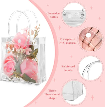 Bolsas de regalo de PVC transparente con asa – Bolsas de regalo de plástico reutilizables transparentes para cosméticos, empaques minoristas, recuerdos de fiesta y compras