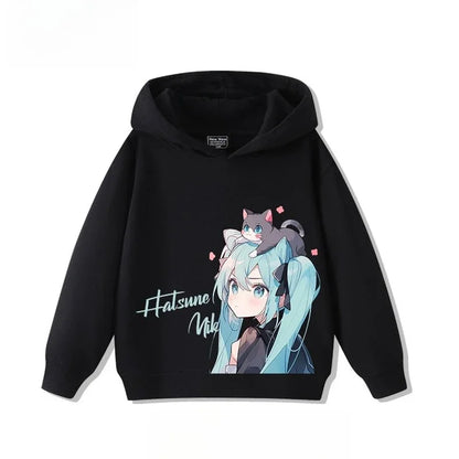 Hatsune Miku 2025 Cartoon Print Hooded Sweatshirt – Boys & Girls All-Match Autumn/Winter Top
