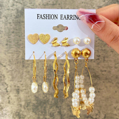 Boucles d'oreilles créoles dorées grand cercle pour femmes, ensemble bohème vintage, perle, cœur, zircon, clous, bijoux cadeau