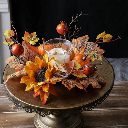 Artificial Maple Leaf Candle Ring Wreath – Rustic Fall Floral Ornament for Party, Living Room, Festival Table & Farmhouse Home Decor