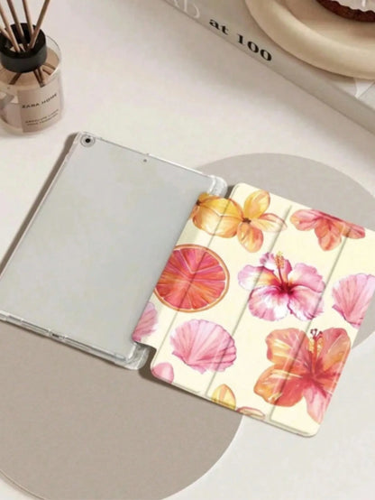 INS Hibiscus Flower iPad Case – Floral Trifold Cover for iPad Pro 10.2/11, iPad Pro 2020, iPad 6th/7th/8th/9th Gen, iPad Air 3/4/5 & Air 11