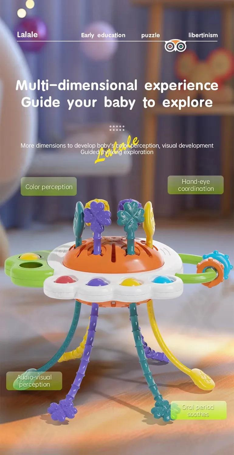 Juguete Sensorial de Silicona Montessori con Cuerda para Bebés – Mordedor Sonajero para Bebés de 6 a 12 Meses